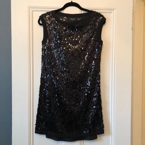black sequin mesh mini dress by Laundry